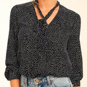 Lulus On The Spot Black Polka Dot Button-up Top - Size S
